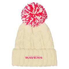 Baltimore Ravens Outerstuff Girls Cable Cuffed Knit Hat with Pom - White - NFL