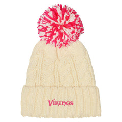 Minnesota Vikings Outerstuff Girls Cable Cuffed Knit Hat with Pom - White - NFL