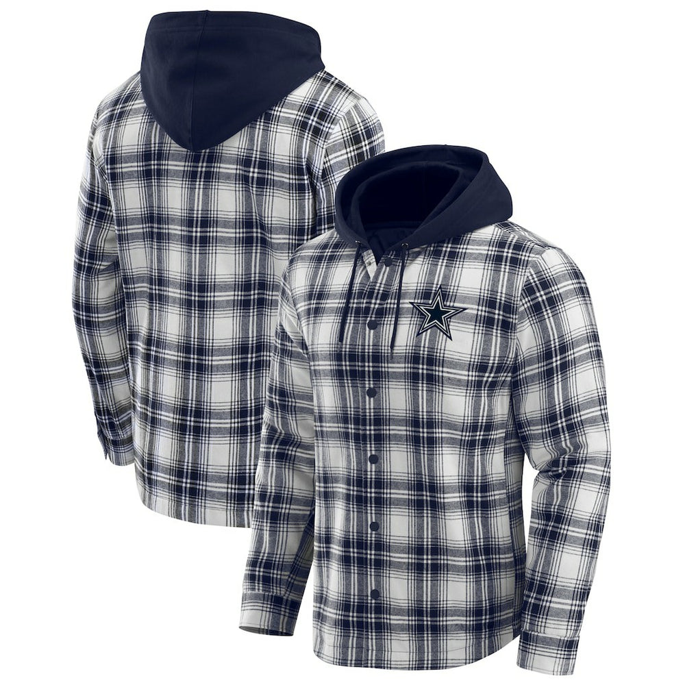 Dallas Cowboys Darius Rucker Collection Plaid Flannel Quilted Full-Snap Hooded Shacket - Navy - Fanatics