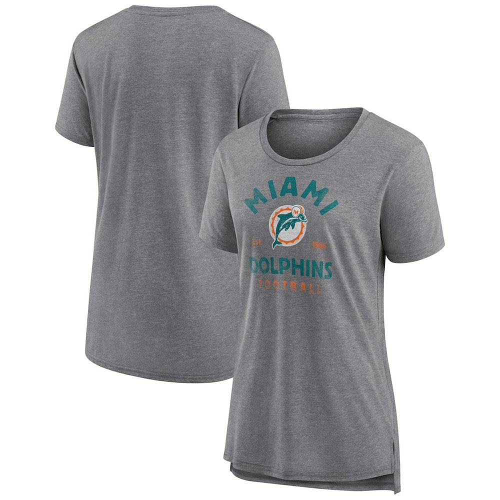 Miami Dolphins Women's Vintage Arch Tri-Blend T-Shirt - Gray - NFL