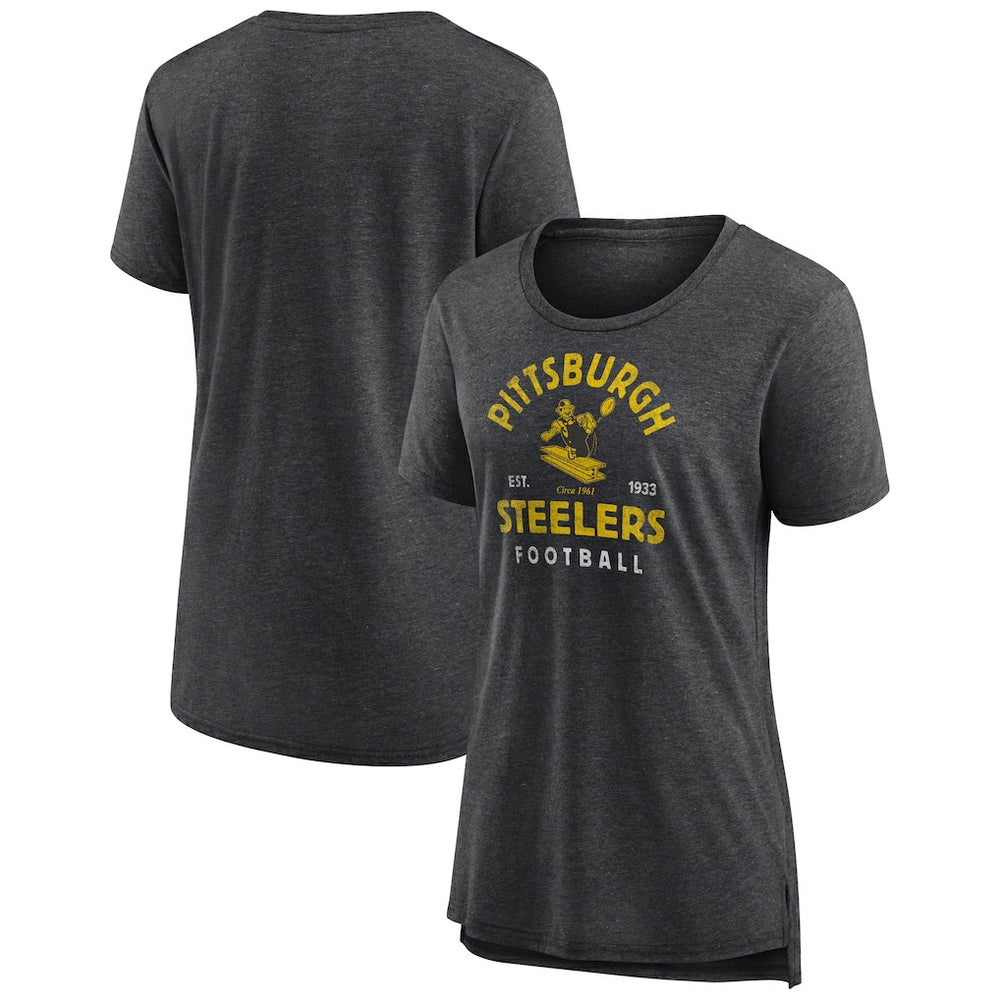 Pittsburgh Steelers Women's Vintage Arch Tri-Blend T-Shirt - Charcoal - NFL