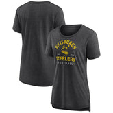 Pittsburgh Steelers Women's Vintage Arch Tri-Blend T-Shirt - Charcoal - NFL