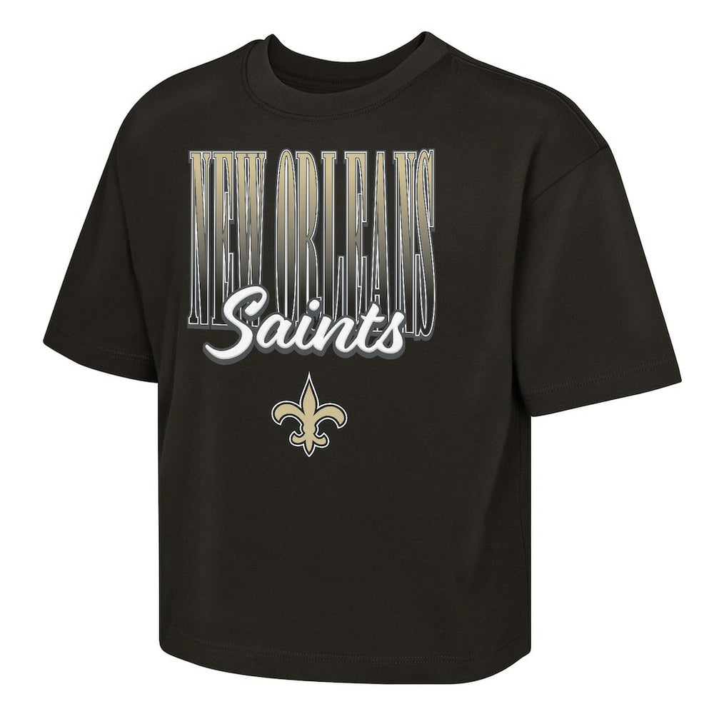 New Orleans Saints Outerstuff Girls Youth Big City Boxy T-Shirt - Black - NFL