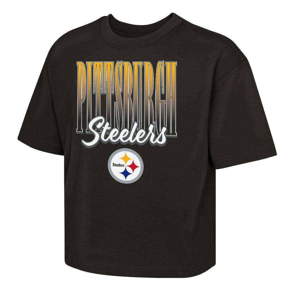 Pittsburgh Steelers Outerstuff Girls Youth Big City Boxy T-Shirt - Black - NFL