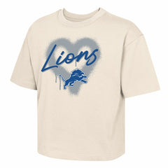 Detroit Lions Outerstuff Girl's Youth Spray Heart Boxy T-Shirt - Cream - NFL