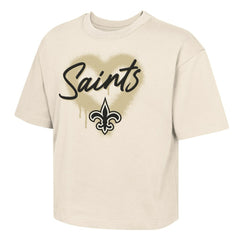 New Orleans Saints Outerstuff Girl's Youth Spray Heart Boxy T-Shirt - Cream - NFL