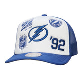 Tampa Bay Lightning Mitchell & Ness Gridlock Trucker Adjustable Hat - White/Blue | NHL near me