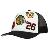 Chicago Blackhawks Mitchell & Ness Gridlock Trucker Adjustable Hat - White/Black | NHL sale