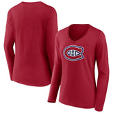 Montreal Canadiens Women's Primary Logo Long Sleeve V-Neck T-Shirt - Red | NHL sale