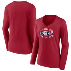 Montreal Canadiens Women's Primary Logo Long Sleeve V-Neck T-Shirt - Red | NHL sale