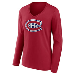 Montreal Canadiens Women's Primary Logo Long Sleeve V-Neck T-Shirt - Red | NHL sale