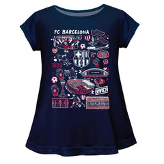 Barcelona Vive La Fete Girls Youth Impressions Artwork A-Line Top Navy