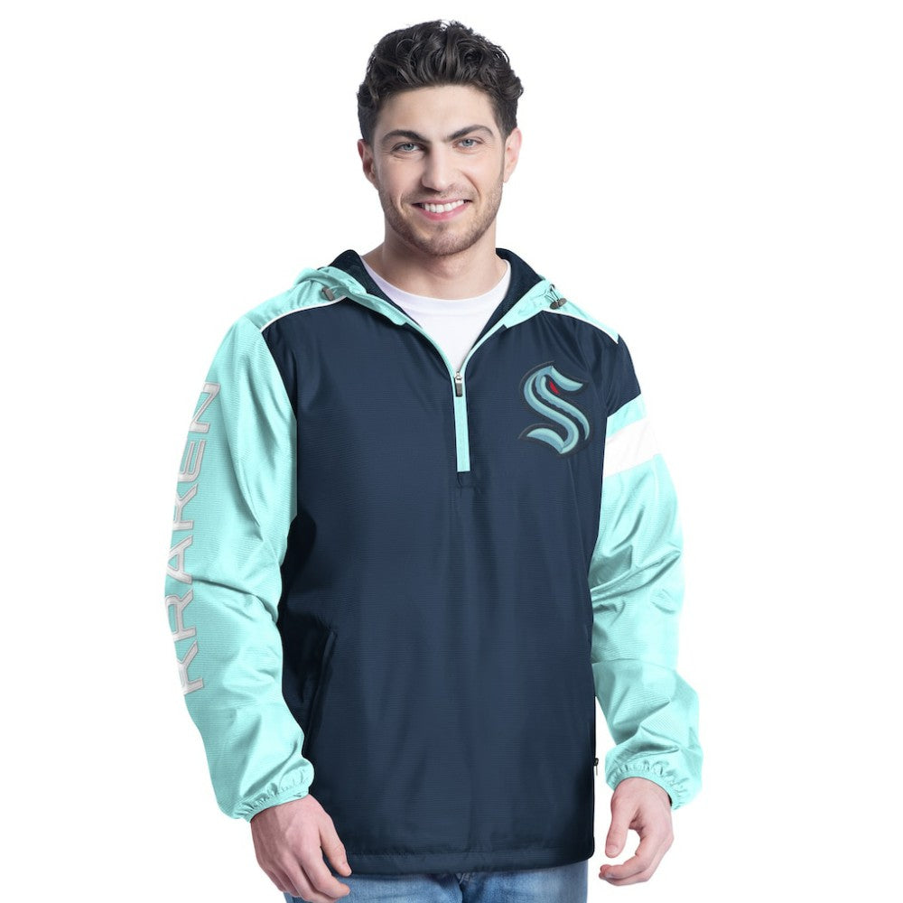 Seattle Kraken G-III Sports by Carl Banks Lateral Half-Zip Hoodie Jacket - Deep Sea Blue/Light Blue | NHL sale
