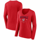 Washington Nationals Women's Live For It Long Sleeve V-Neck T-Shirt Outlet