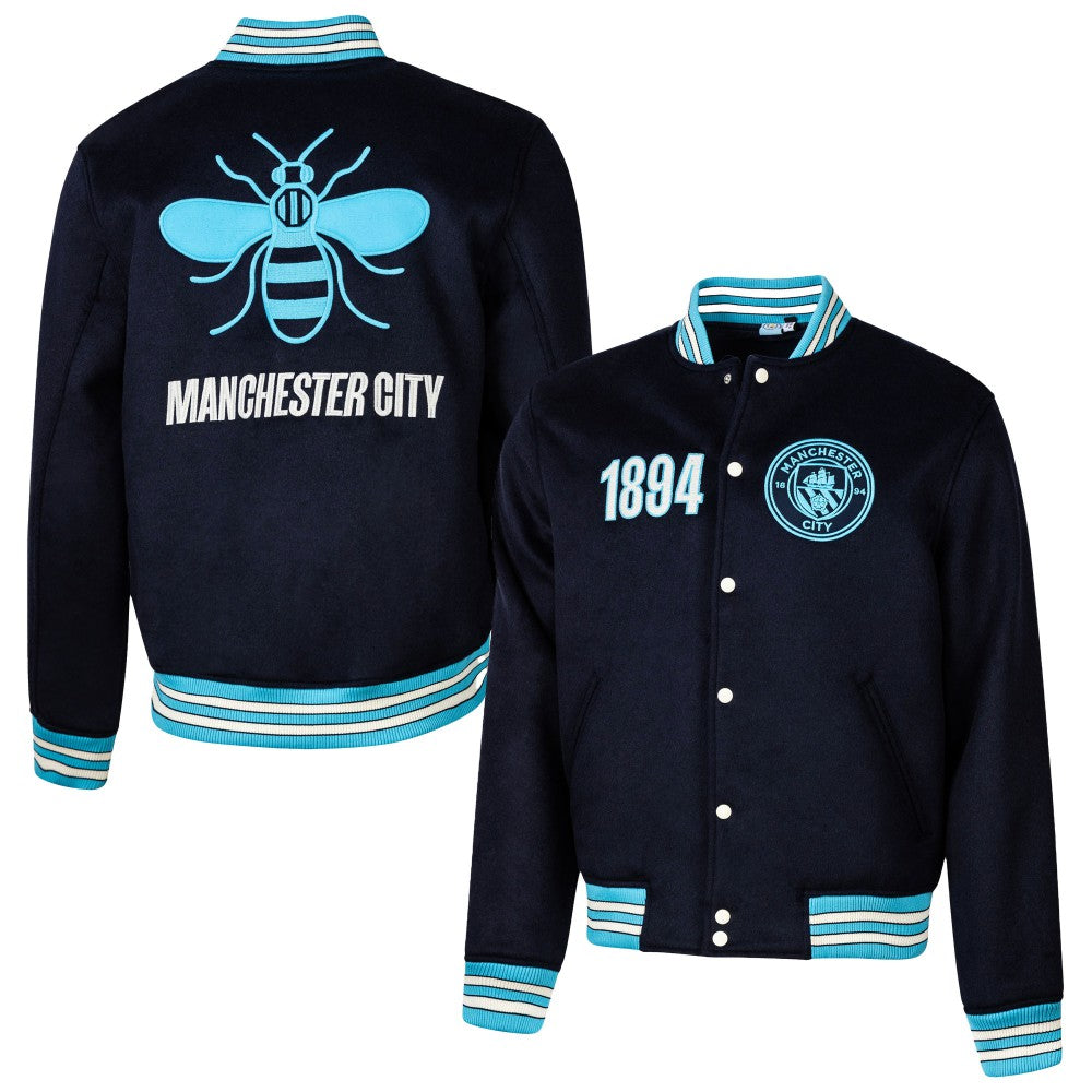 Manchester City Sport Design Sweden Free Kick Wool Varsity Jacket Navy