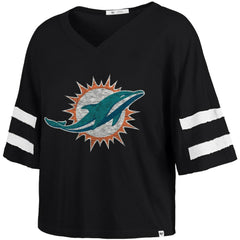 Miami Dolphins '47 Women's Premier Scout Cropped V-Neck T-Shirt - Black - 47 brand
