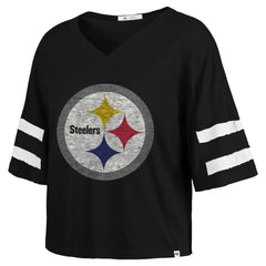 Pittsburgh Steelers '47 Women's Premier Scout Cropped V-Neck T-Shirt - Black - 47 brand