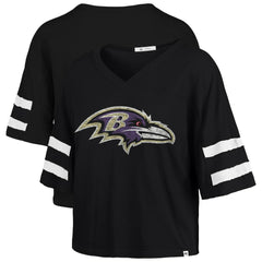 Baltimore Ravens '47 Women's Premier Scout Cropped V-Neck T-Shirt - Black - 47 brand