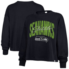 Seattle Seahawks '47 Women's Muse Sydney Long Sleeve Cropped T-Shirt - College Navy - 47 brand