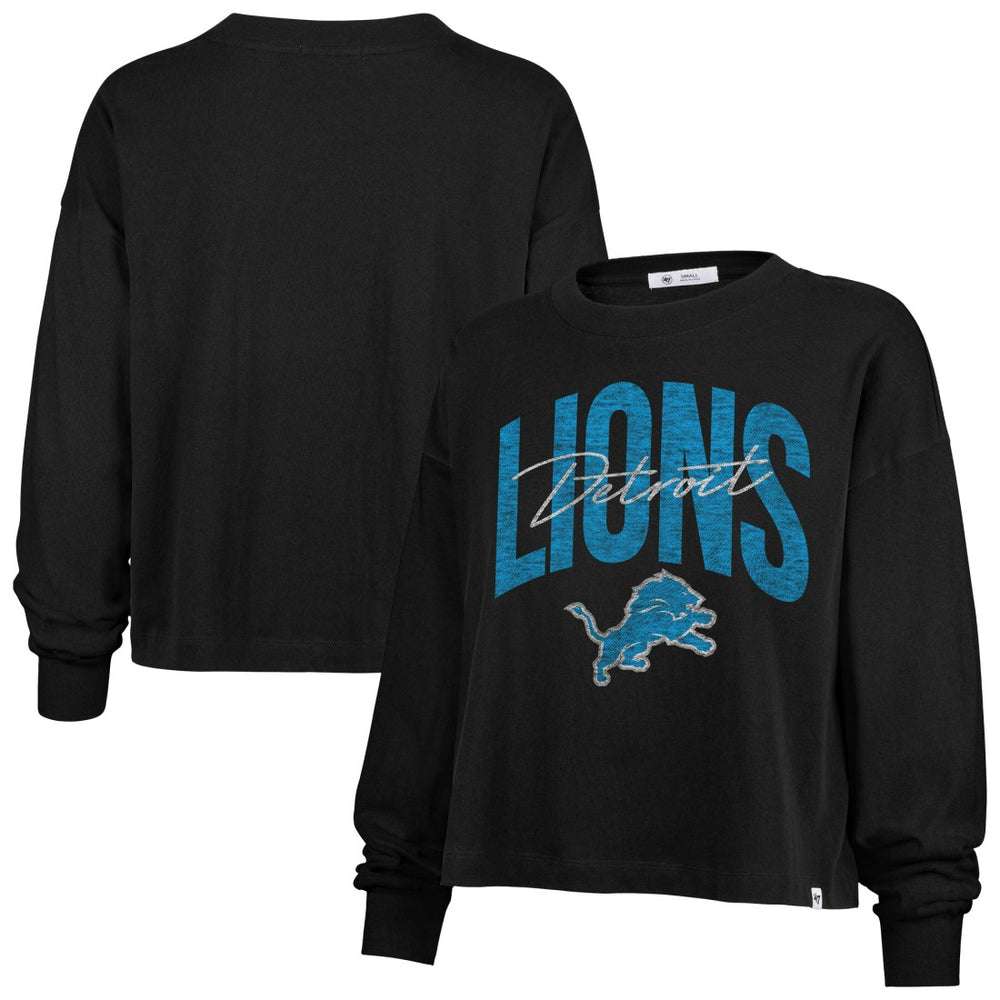 Detroit Lions '47 Women's Muse Sydney Long Sleeve Cropped T-Shirt - Black - 47 brand