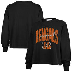 Cincinnati Bengals '47 Women's Muse Sydney Long Sleeve Cropped T-Shirt - Black - 47 brand
