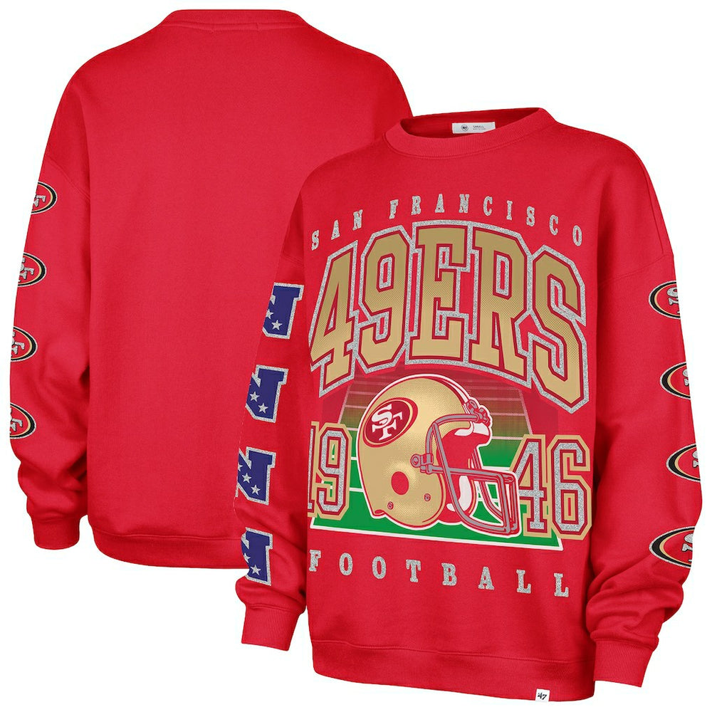 San Francisco 49ers '47 Women's Go Big Oversized Pullover Sweatshirt - Scarlet - 47 brand