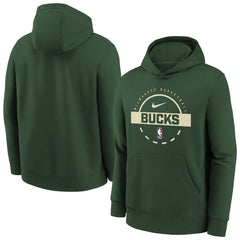 Nike Milwaukee Bucks Youth 2025/26 Club Fleece Practice Hoodie Hunter Green