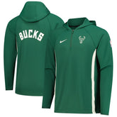 Nike Milwaukee Bucks Authentic On Court Zone Quarter-Zip Dri-FIT Hoodie Jacket Hunter Green