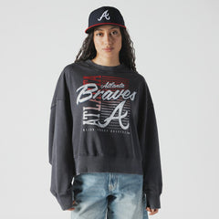 Atlanta Braves New Era Women's Boxy Mineral Wash Dolmen Sleeve Cropped Sweatshirt Outlet