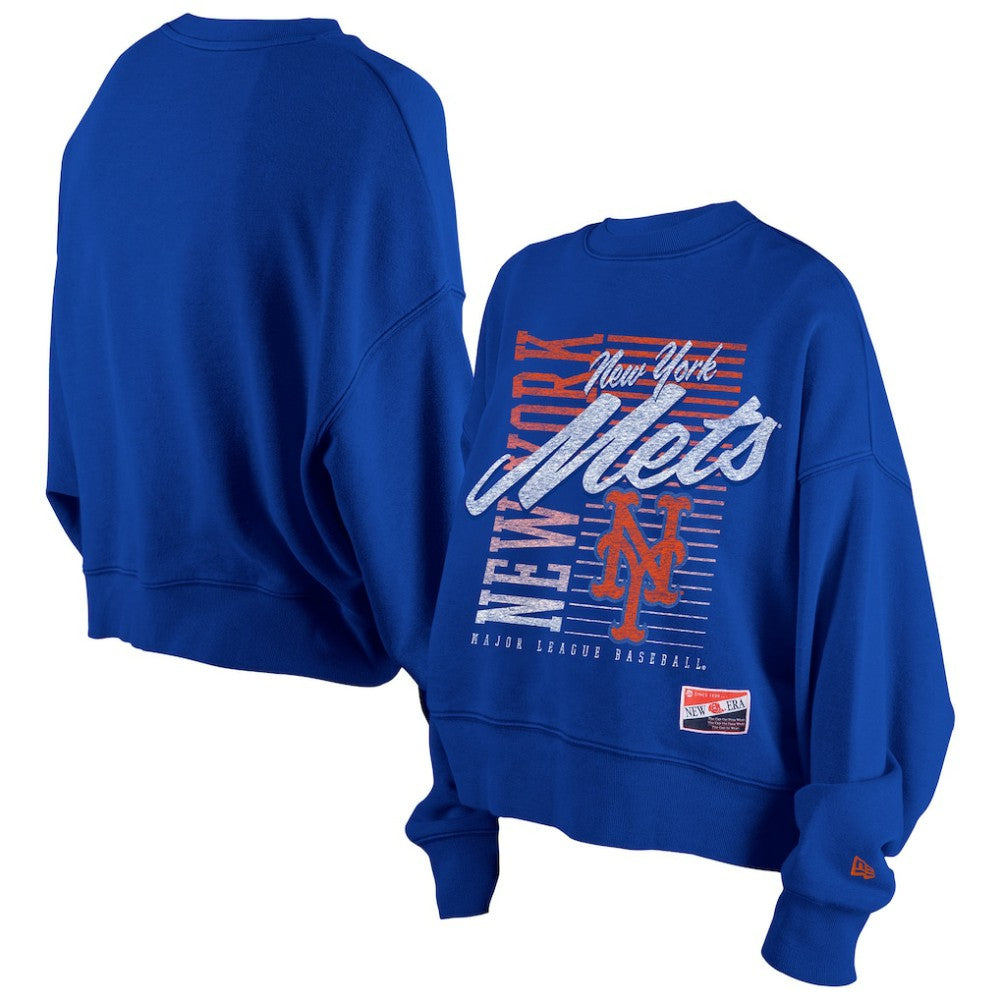 New York Mets New Era Women's Boxy Mineral Wash Dolmen Sleeve Cropped Sweatshirt Discount