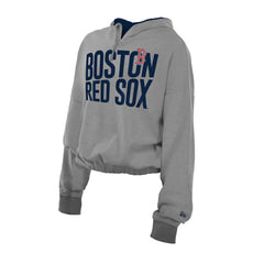 Boston Red Sox New Era Women's Reversed Out French Terry Quarter-Zip Banded Crop Hoodie Discount