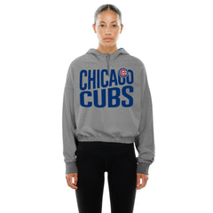 Chicago Cubs New Era Women's Reversed Out French Terry Quarter-Zip Banded Crop Hoodie Outlet