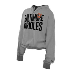 Baltimore Orioles New Era Women's Reversed Out French Terry Quarter-Zip Banded Crop Hoodie Outlet