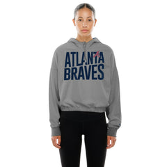 Atlanta Braves New Era Women's Reversed Out French Terry Quarter-Zip Banded Crop Hoodie Online
