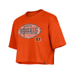 Cincinnati Bengals New Era Girl's Flip Sequin Boxy T-Shirt - Orange - NFL