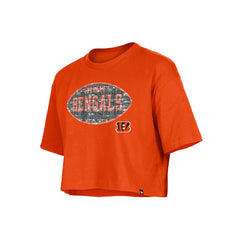 Cincinnati Bengals New Era Girl's Flip Sequin Boxy T-Shirt - Orange - NFL