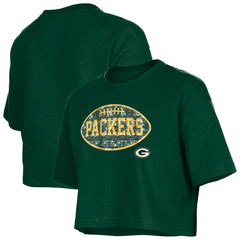 Green Bay Packers New Era Girl's Flip Sequin Boxy T-Shirt - Green - NFL