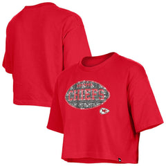 Kansas City Chiefs New Era Girl's Flip Sequin Boxy T-Shirt - Red - NFL