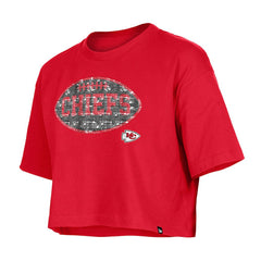 Kansas City Chiefs New Era Girl's Flip Sequin Boxy T-Shirt - Red - NFL
