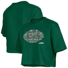 New York Jets New Era Girl's Flip Sequin Boxy T-Shirt - Green - NFL