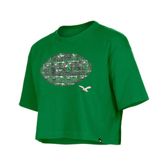 Philadelphia Eagles New Era Girl's Flip Sequin Boxy T-Shirt - Kelly Green - NFL