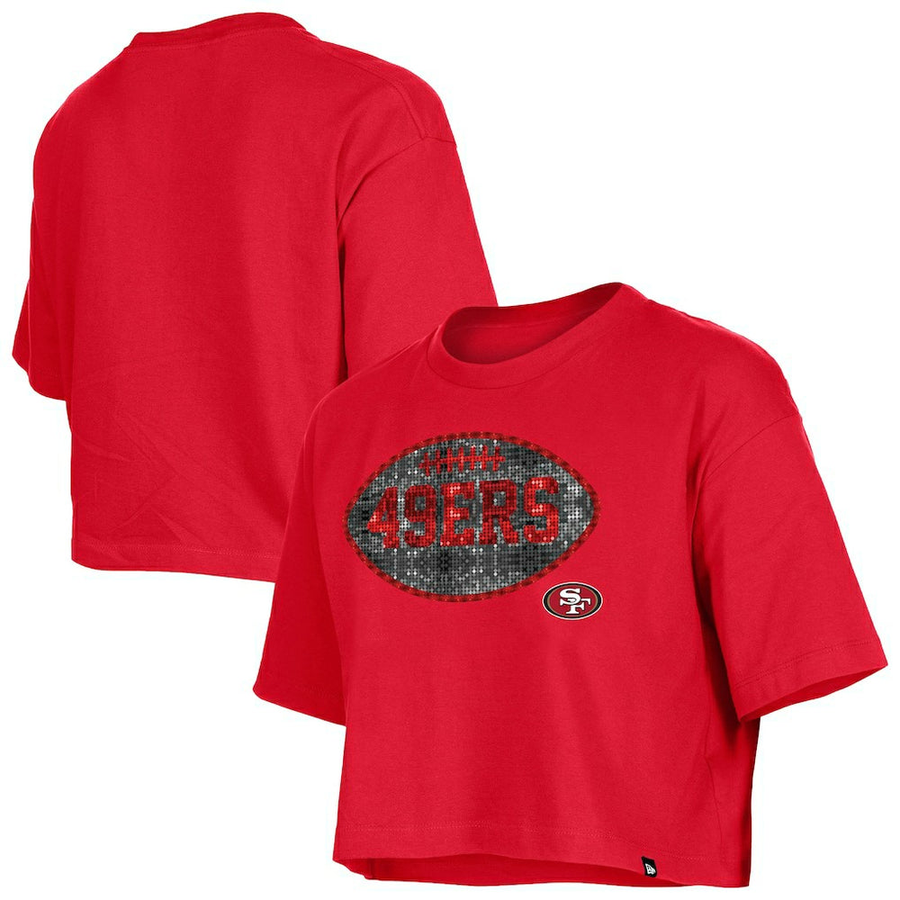 San Francisco 49ers New Era Girl's Flip Sequin Boxy T-Shirt - Scarlet - NFL