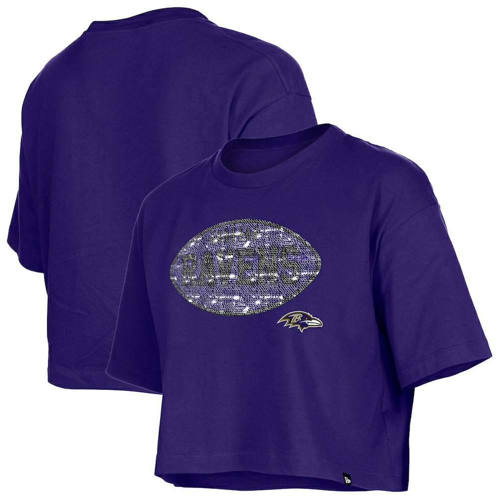 Baltimore Ravens New Era Girl's Flip Sequin Boxy T-Shirt - Purple - NFL