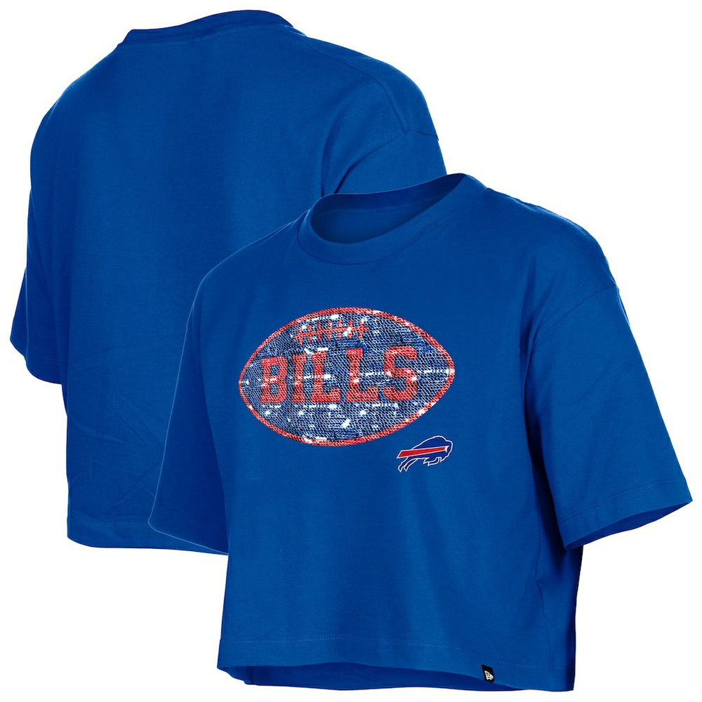 Buffalo Bills New Era Girl's Flip Sequin Boxy T-Shirt - Royal - NFL