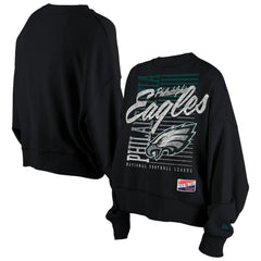 Philadelphia Eagles New Era Women's Oversized Throwback Mineral Wash Crew Neck Sweatshirt - Black - NFL