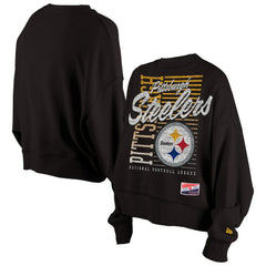 Pittsburgh Steelers New Era Women's Oversized Throwback Mineral Wash Crew Neck Sweatshirt - Black - NFL