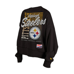 Pittsburgh Steelers New Era Women's Oversized Throwback Mineral Wash Crew Neck Sweatshirt - Black - NFL
