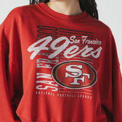 San Francisco 49ers New Era Women's Oversized Throwback Mineral Wash Crew Neck Sweatshirt - Scarlet - NFL