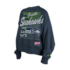 Seattle Seahawks New Era Women's Oversized Throwback Mineral Wash Crew Neck Sweatshirt - College Navy - NFL