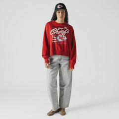Kansas City Chiefs New Era Women's Oversized Throwback Mineral Wash Crew Neck Sweatshirt - Red - NFL